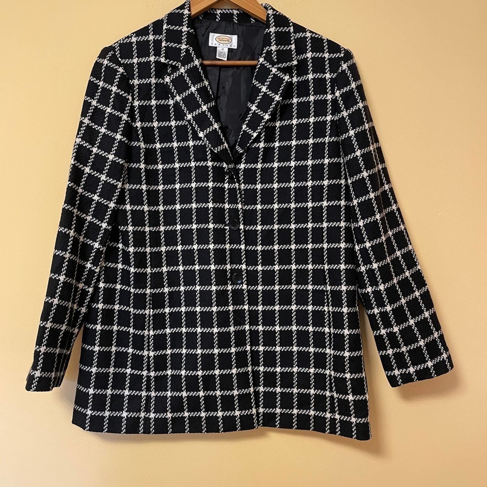 Talbots Black and White Windowpane Pea Coat